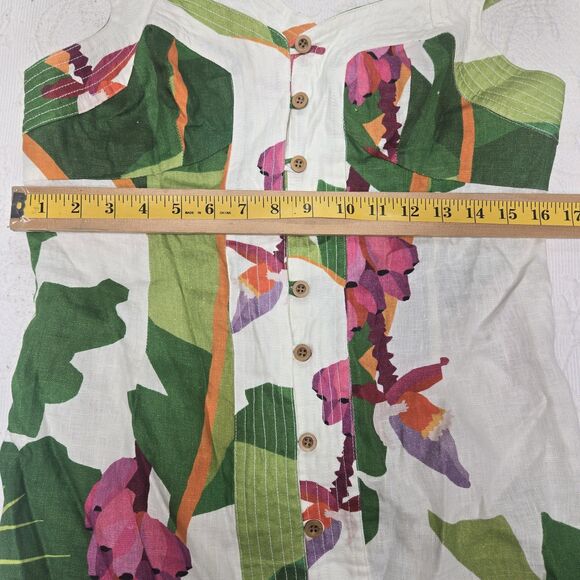 Farm Rio Womens White Tropicalistic Linen Button Mini Dress Medium Floral Beachy - Picture 12 of 13